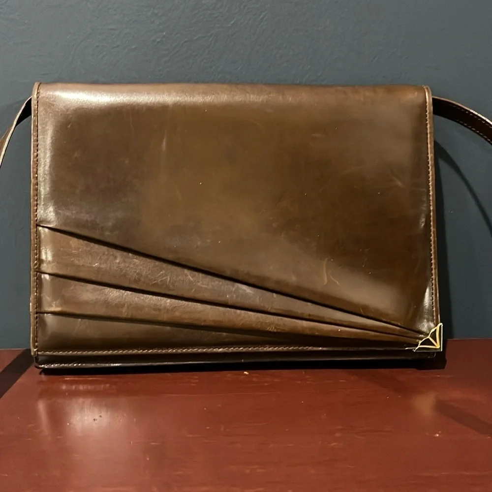 Vintage Salvatore Ferragamo Chocolate Brown Leather Clutch w/ Detachable Strap